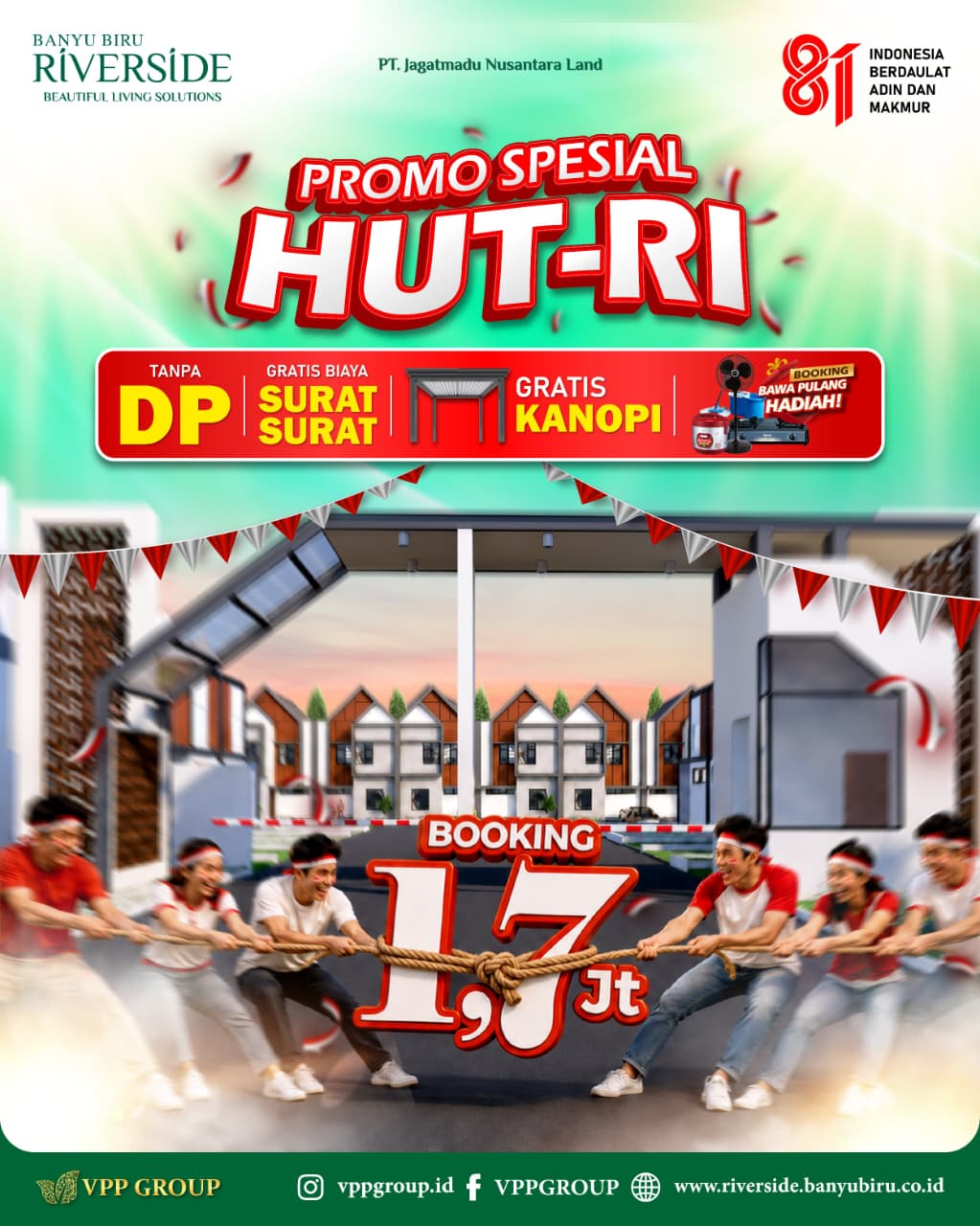 Promo Spesial HUT RI ke-81 Banyu Biru Riverside: Booking 1,7 Juta, Tanpa DP, Gratis Kanopi